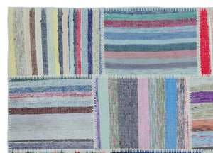 Striped Over Dyed Kilim Patchwork Unique Rug 5'3'' x 7'3'' ft 160 x 222 cm