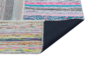 Striped Over Dyed Kilim Patchwork Unique Rug 5'3'' x 7'3'' ft 160 x 222 cm