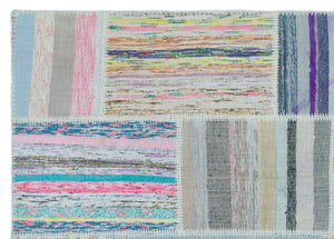 Striped Over Dyed Kilim Patchwork Unique Rug 5'3'' x 7'3'' ft 160 x 222 cm