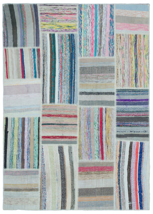 Striped Over Dyed Kilim Patchwork Unique Rug 5'3'' x 7'3'' ft 160 x 222 cm