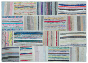 Striped Over Dyed Kilim Patchwork Unique Rug 5'3'' x 7'3'' ft 160 x 222 cm