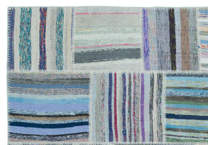 Striped Over Dyed Kilim Patchwork Unique Rug 5'3'' x 7'5'' ft 160 x 227 cm