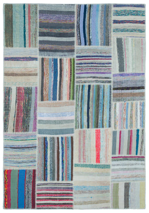 Striped Over Dyed Kilim Patchwork Unique Rug 5'3'' x 7'5'' ft 160 x 227 cm