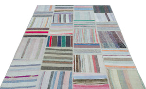 Striped Over Dyed Kilim Patchwork Unique Rug 5'3'' x 7'5'' ft 160 x 227 cm