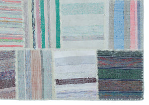 Striped Over Dyed Kilim Patchwork Unique Rug 5'3'' x 7'5'' ft 160 x 227 cm