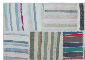 Striped Over Dyed Kilim Patchwork Unique Rug 5'3'' x 7'5'' ft 160 x 227 cm