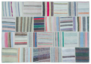 Striped Over Dyed Kilim Patchwork Unique Rug 5'3'' x 7'5'' ft 160 x 227 cm