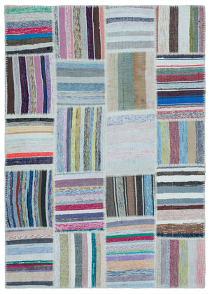 Striped Over Dyed Kilim Patchwork Unique Rug 5'3'' x 7'5'' ft 160 x 225 cm