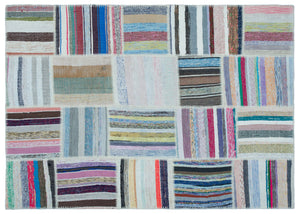 Striped Over Dyed Kilim Patchwork Unique Rug 5'3'' x 7'5'' ft 160 x 225 cm