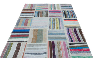 Striped Over Dyed Kilim Patchwork Unique Rug 5'3'' x 7'5'' ft 160 x 225 cm