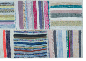 Striped Over Dyed Kilim Patchwork Unique Rug 5'3'' x 7'5'' ft 160 x 225 cm