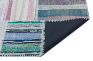 Striped Over Dyed Kilim Patchwork Unique Rug 5'3'' x 7'7'' ft 160 x 230 cm