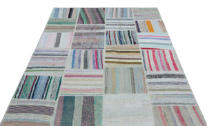 Striped Over Dyed Kilim Patchwork Unique Rug 5'3'' x 7'7'' ft 160 x 230 cm