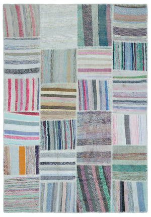Striped Over Dyed Kilim Patchwork Unique Rug 5'3'' x 7'7'' ft 160 x 230 cm