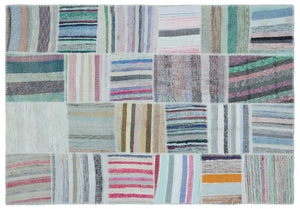 Striped Over Dyed Kilim Patchwork Unique Rug 5'3'' x 7'7'' ft 160 x 230 cm