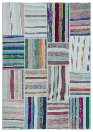 Striped Over Dyed Kilim Patchwork Unique Rug 5'3'' x 7'5'' ft 160 x 226 cm