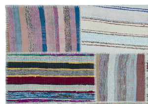 Striped Over Dyed Kilim Patchwork Unique Rug 5'3'' x 7'5'' ft 160 x 226 cm