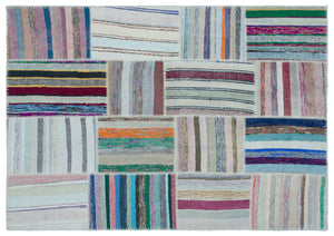Striped Over Dyed Kilim Patchwork Unique Rug 5'3'' x 7'5'' ft 160 x 226 cm
