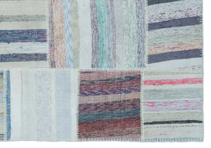 Striped Over Dyed Kilim Patchwork Unique Rug 5'3'' x 7'5'' ft 160 x 226 cm