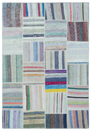 Striped Over Dyed Kilim Patchwork Unique Rug 5'3'' x 7'5'' ft 160 x 226 cm