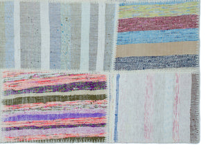 Striped Over Dyed Kilim Patchwork Unique Rug 5'3'' x 7'4'' ft 160 x 224 cm