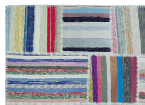Striped Over Dyed Kilim Patchwork Unique Rug 5'3'' x 7'4'' ft 160 x 224 cm