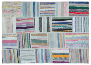 Striped Over Dyed Kilim Patchwork Unique Rug 5'3'' x 7'5'' ft 160 x 225 cm