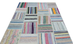 Striped Over Dyed Kilim Patchwork Unique Rug 5'3'' x 7'5'' ft 160 x 225 cm