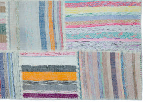 Striped Over Dyed Kilim Patchwork Unique Rug 5'3'' x 7'5'' ft 160 x 225 cm