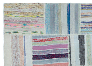 Striped Over Dyed Kilim Patchwork Unique Rug 5'3'' x 7'5'' ft 160 x 225 cm