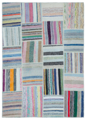 Striped Over Dyed Kilim Patchwork Unique Rug 5'3'' x 7'5'' ft 160 x 225 cm