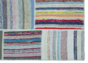 Striped Over Dyed Kilim Patchwork Unique Rug 5'3'' x 7'5'' ft 160 x 225 cm