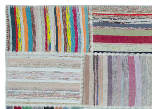 Striped Over Dyed Kilim Patchwork Unique Rug 5'3'' x 7'5'' ft 160 x 225 cm
