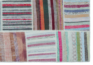 Striped Over Dyed Kilim Patchwork Unique Rug 5'3'' x 7'7'' ft 160 x 230 cm