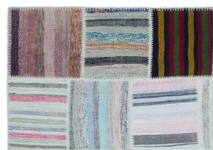 Striped Over Dyed Kilim Patchwork Unique Rug 5'3'' x 7'7'' ft 160 x 230 cm