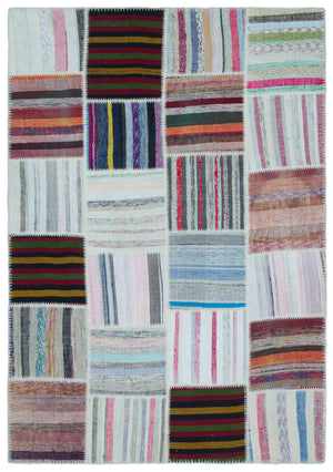 Striped Over Dyed Kilim Patchwork Unique Rug 5'3'' x 7'7'' ft 160 x 230 cm