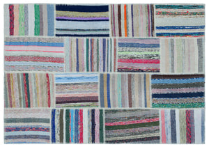 Striped Over Dyed Kilim Patchwork Unique Rug 5'3'' x 7'7'' ft 160 x 230 cm