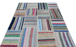 Striped Over Dyed Kilim Patchwork Unique Rug 5'3'' x 7'7'' ft 160 x 230 cm