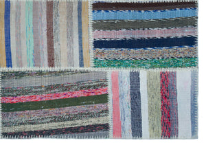 Striped Over Dyed Kilim Patchwork Unique Rug 5'3'' x 7'7'' ft 160 x 230 cm