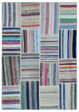 Striped Over Dyed Kilim Patchwork Unique Rug 5'3'' x 7'7'' ft 160 x 230 cm