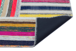 Striped Over Dyed Kilim Patchwork Unique Rug 5'3'' x 7'6'' ft 160 x 228 cm