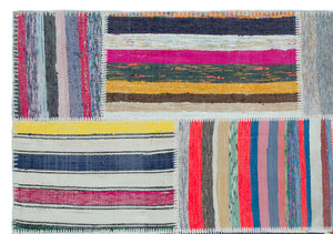 Striped Over Dyed Kilim Patchwork Unique Rug 5'3'' x 7'6'' ft 160 x 228 cm