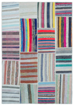 Striped Over Dyed Kilim Patchwork Unique Rug 5'3'' x 7'6'' ft 160 x 228 cm