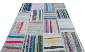 Striped Over Dyed Kilim Patchwork Unique Rug 5'3'' x 7'5'' ft 160 x 225 cm