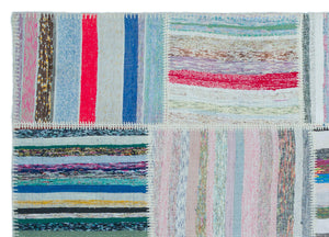 Striped Over Dyed Kilim Patchwork Unique Rug 5'3'' x 7'5'' ft 160 x 225 cm