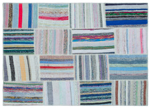 Striped Over Dyed Kilim Patchwork Unique Rug 5'3'' x 7'5'' ft 160 x 225 cm