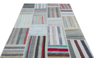 Striped Over Dyed Kilim Patchwork Unique Rug 5'3'' x 7'5'' ft 160 x 225 cm