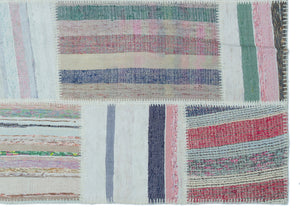Striped Over Dyed Kilim Patchwork Unique Rug 5'3'' x 7'5'' ft 160 x 225 cm