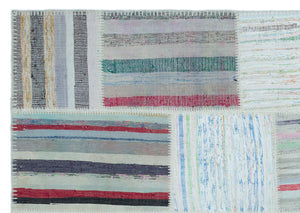Striped Over Dyed Kilim Patchwork Unique Rug 5'3'' x 7'5'' ft 160 x 225 cm