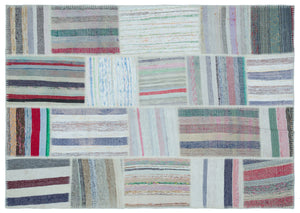 Striped Over Dyed Kilim Patchwork Unique Rug 5'3'' x 7'5'' ft 160 x 225 cm